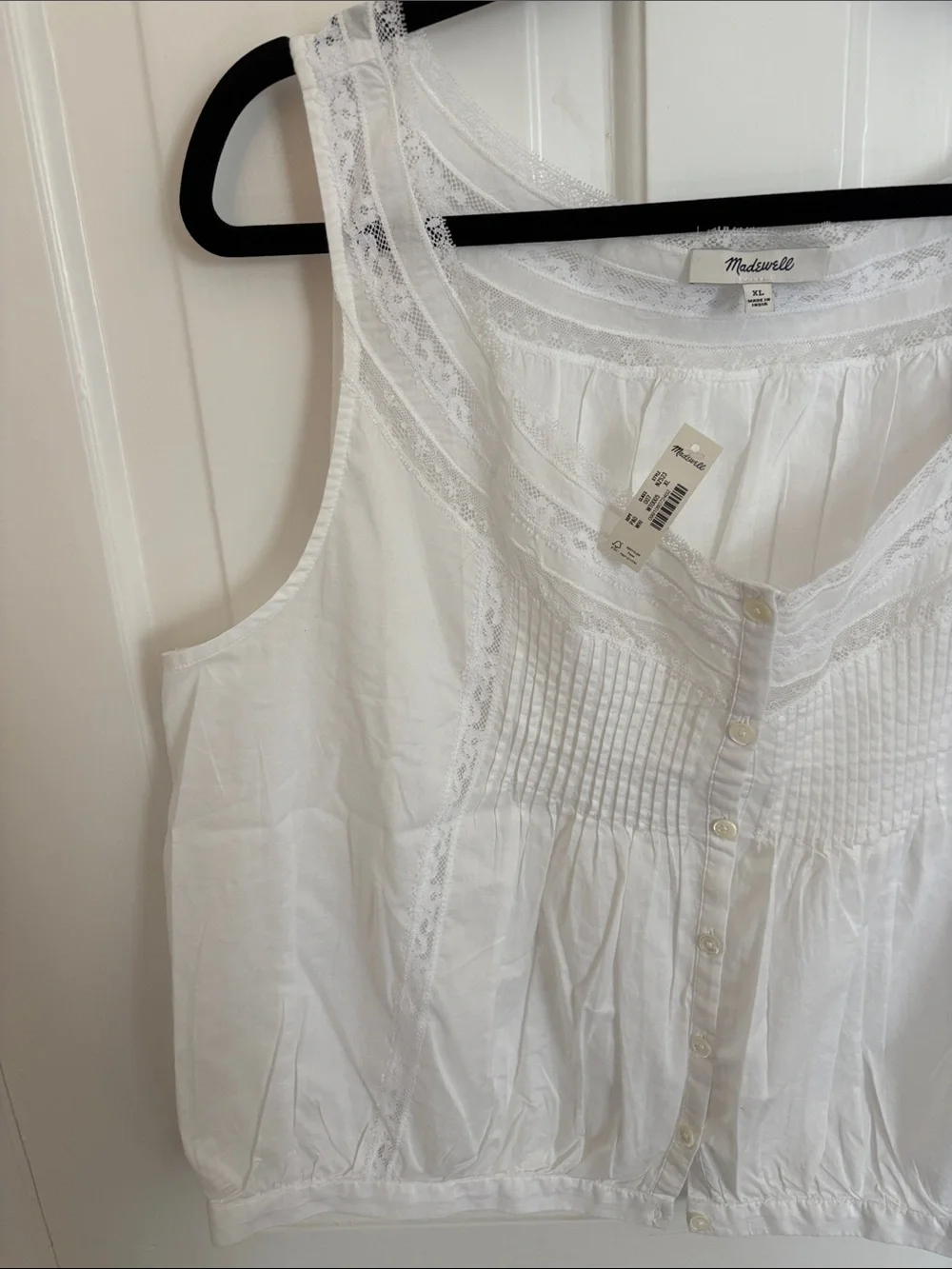 NWT Madewell Lace-Insert Pintuck Sleeveless Top - Picture 3 of 8